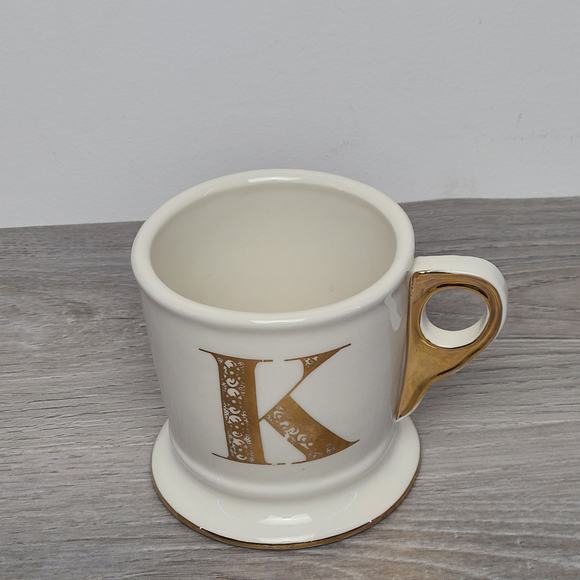 Anthropologie Monogram Initial White Mug Gold Letter K - Picture 2 of 5